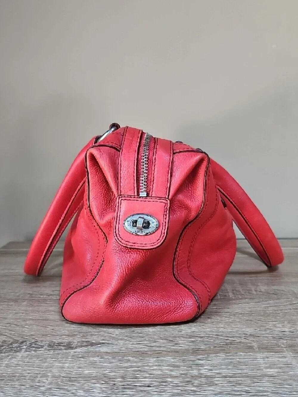 Fossil Red Leather Marlow Shoulder Bag with Double Handles